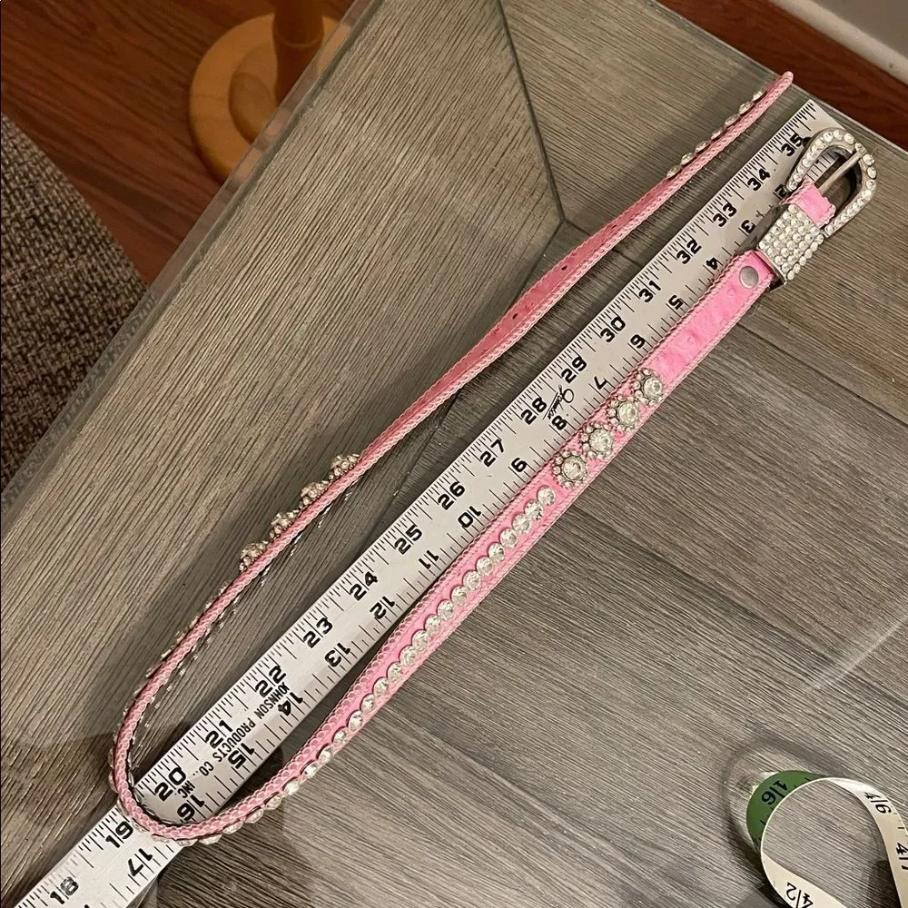SHYANNE GIRL'S OSTRICH PRINT RHINESTONE BELT Pink Rhinestone Studded Belt